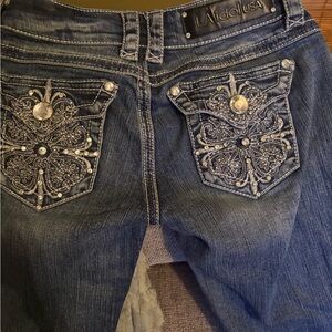 L.A. idol Women's Dark Blue Boot Cut Jeans with Embellished Pockets
